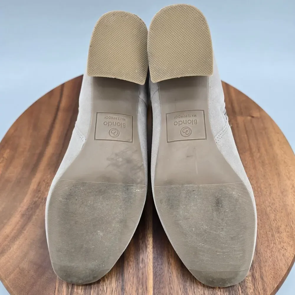 Blondo Boots Womens 7.5 Gray Suede Leather Alida Block Heel Side Zip Waterproof